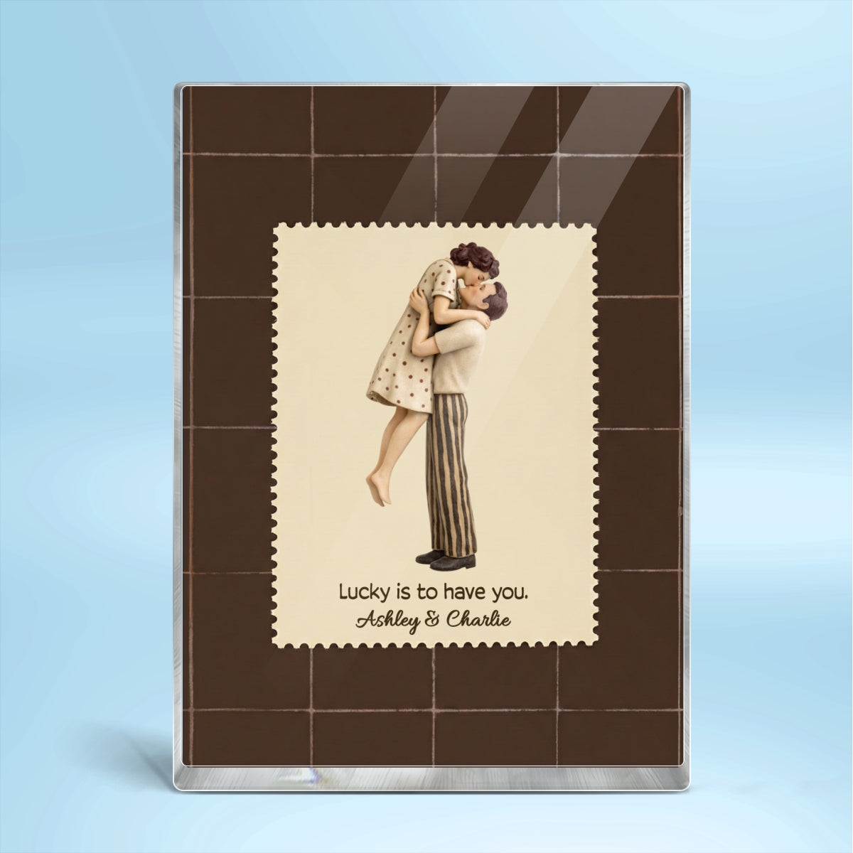 Lucky Is To Have You Mid-Century Couple - Personalized Acrylic Block Plaque - Anniversary, Valentine's Day Gift, Gift For Him, Gift For Her