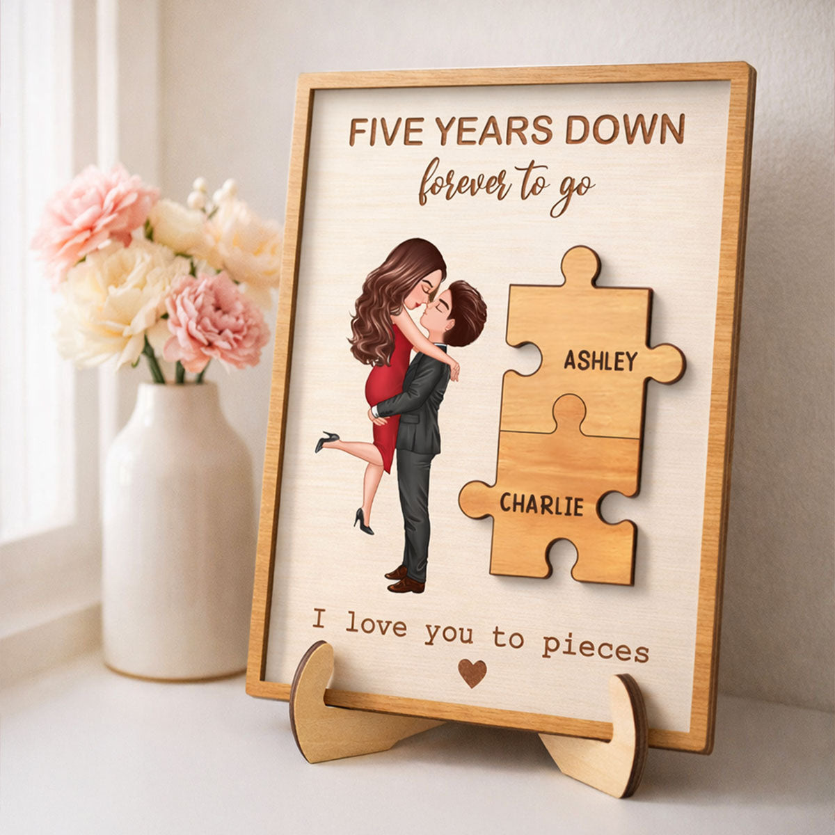 I Love You to Pieces Couple Love - Personalized 2-Layered Wooden Plaque - Sentimental Anniversary Gift, Valentine's Day Gift for Her, for Him