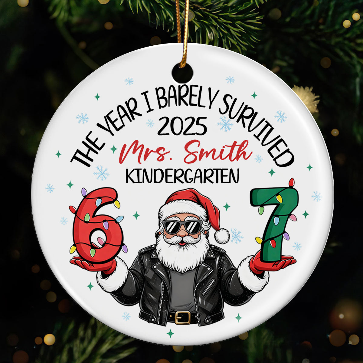 Funny Teacher Six Seven Meme Christmas - Personalized Ceramic Ornament - Viral Saying 6 7, Trending Social Media Humor