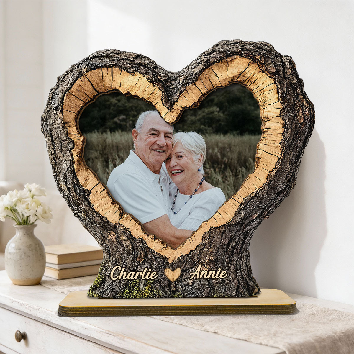 Couple Custom Photo In Heart Carved Tree 2D Flat - Personalized 2-Layered Wooden Plaque - Anniversary Gift, Valentine's Gift For Him, For Her