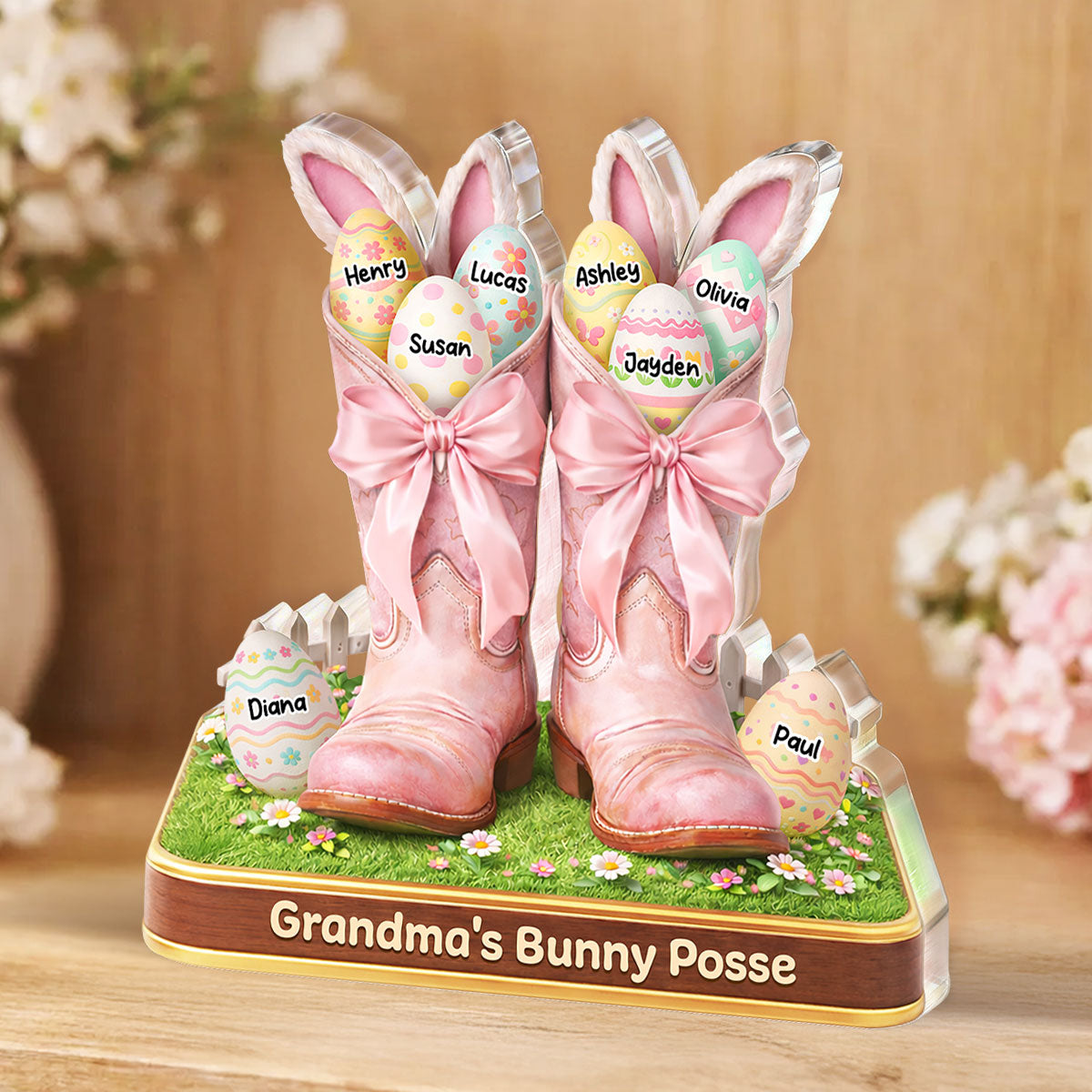 Grandma's Bunny Posse Howdy Easter - Personalized Acrylic Block Plaque - Gift For Grandma, Easter Home Decoration