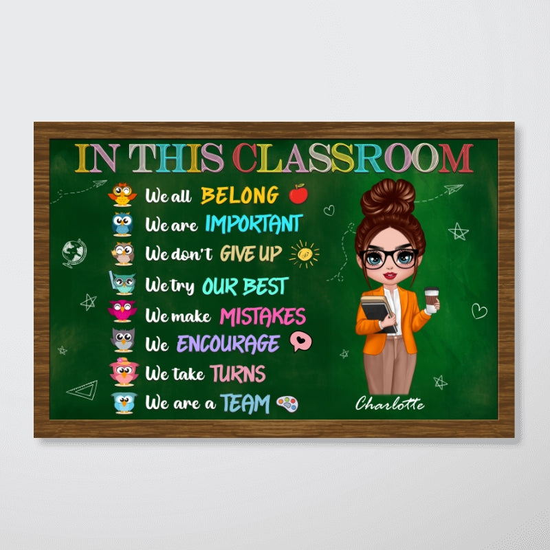 Owls And Doll Teacher In This Classroom Personalized Horizontal Poster