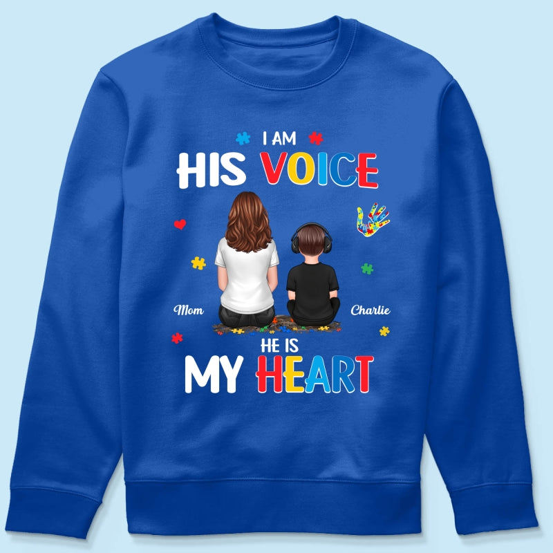 I'm His Voice He's My Heart Autism Back View Parent & Kid - Personalized Shirt - Autism Awareness Shirt