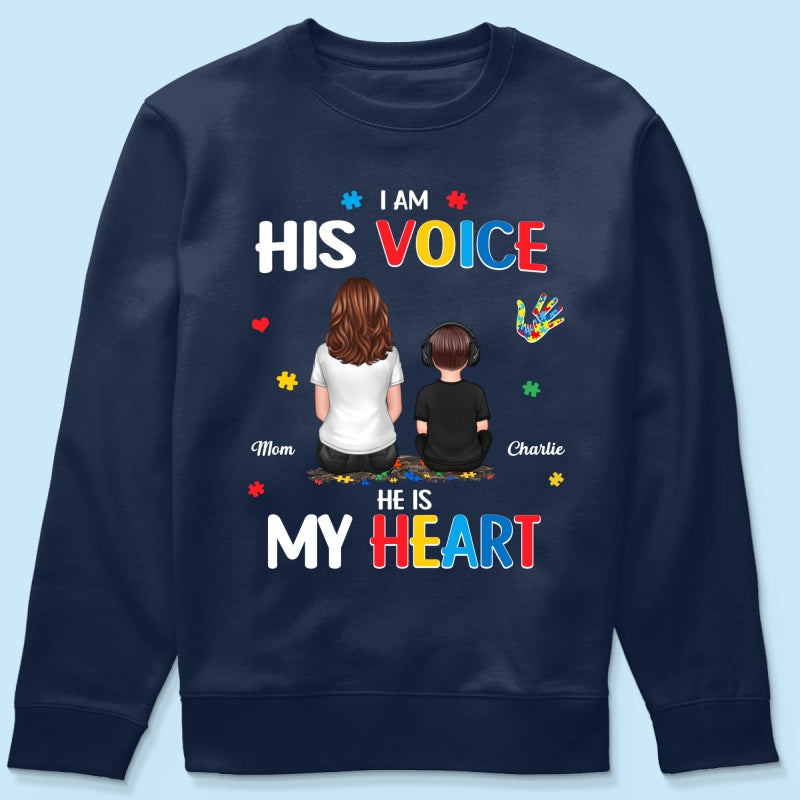 I'm His Voice He's My Heart Autism Back View Parent & Kid - Personalized Shirt - Autism Awareness Shirt