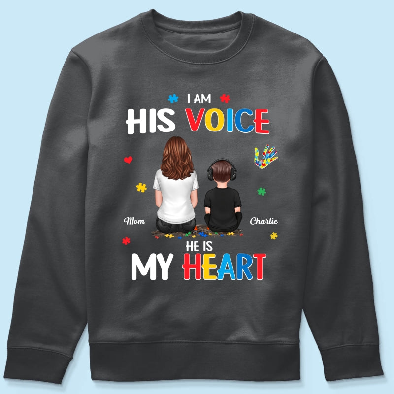 I'm His Voice He's My Heart Autism Back View Parent & Kid - Personalized Shirt - Autism Awareness Shirt