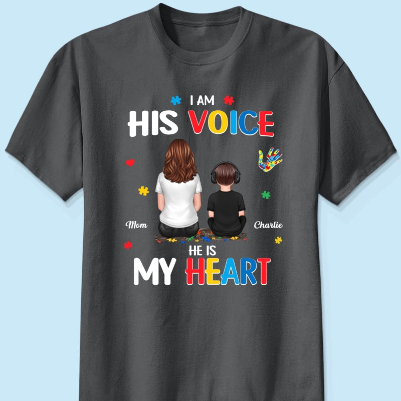 I'm His Voice He's My Heart Autism Back View Parent & Kid - Personalized Shirt - Autism Awareness Shirt