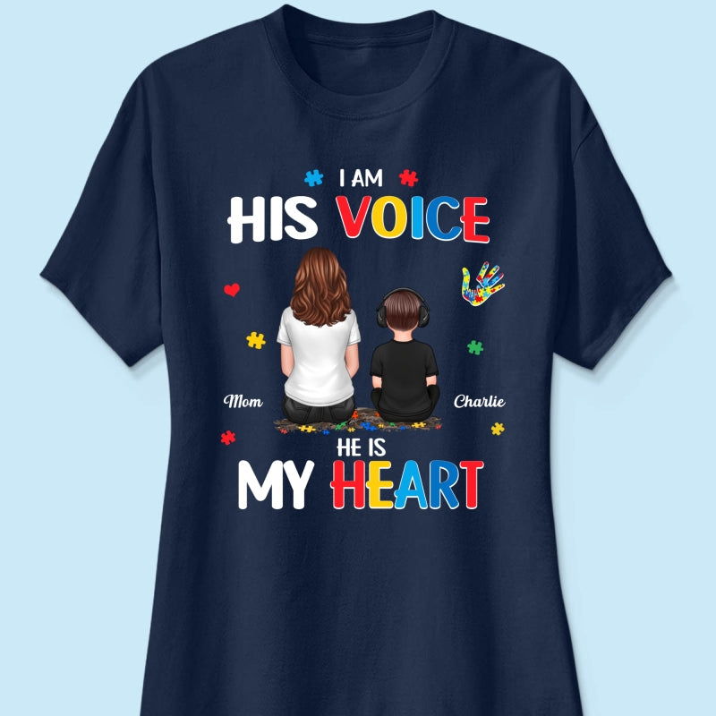 I'm His Voice He's My Heart Autism Back View Parent & Kid - Personalized Shirt - Autism Awareness Shirt