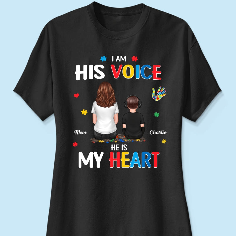 I'm His Voice He's My Heart Autism Back View Parent & Kid - Personalized Shirt - Autism Awareness Shirt