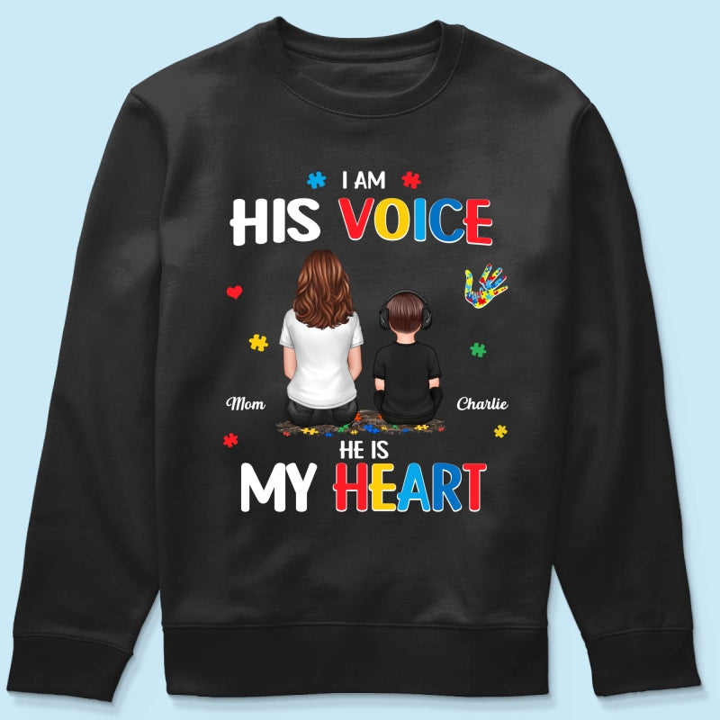 I'm His Voice He's My Heart Autism Back View Parent & Kid - Personalized Shirt - Autism Awareness Shirt