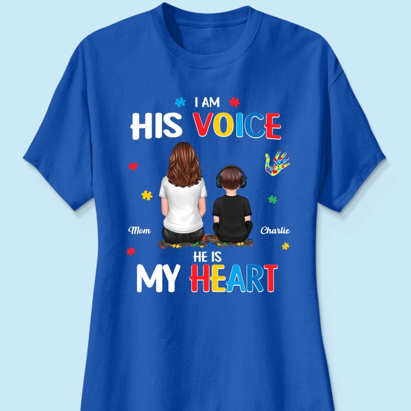 I'm His Voice He's My Heart Autism Back View Parent & Kid - Personalized Shirt - Autism Awareness Shirt