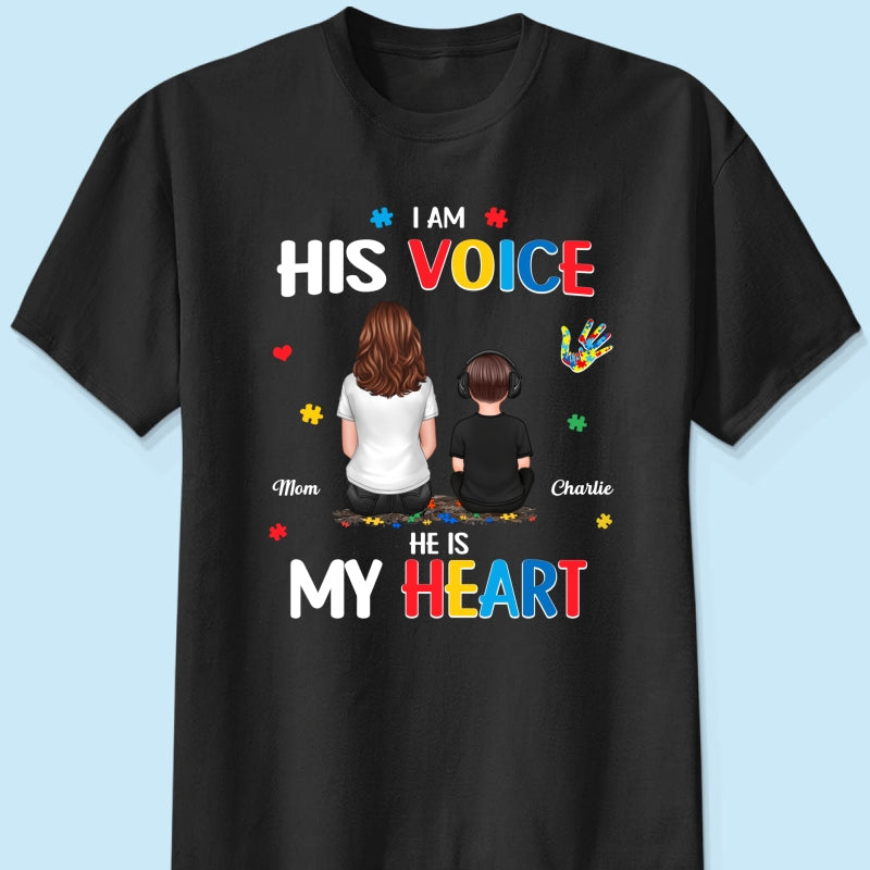 I'm His Voice He's My Heart Autism Back View Parent & Kid - Personalized Shirt - Autism Awareness Shirt