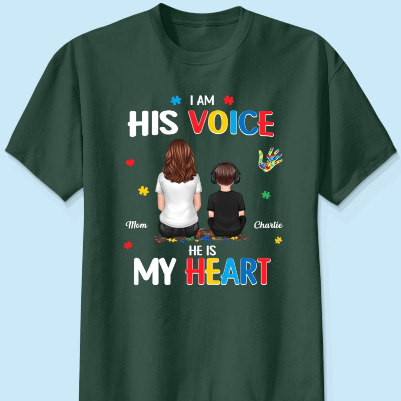 I'm His Voice He's My Heart Autism Back View Parent & Kid - Personalized Shirt - Autism Awareness Shirt