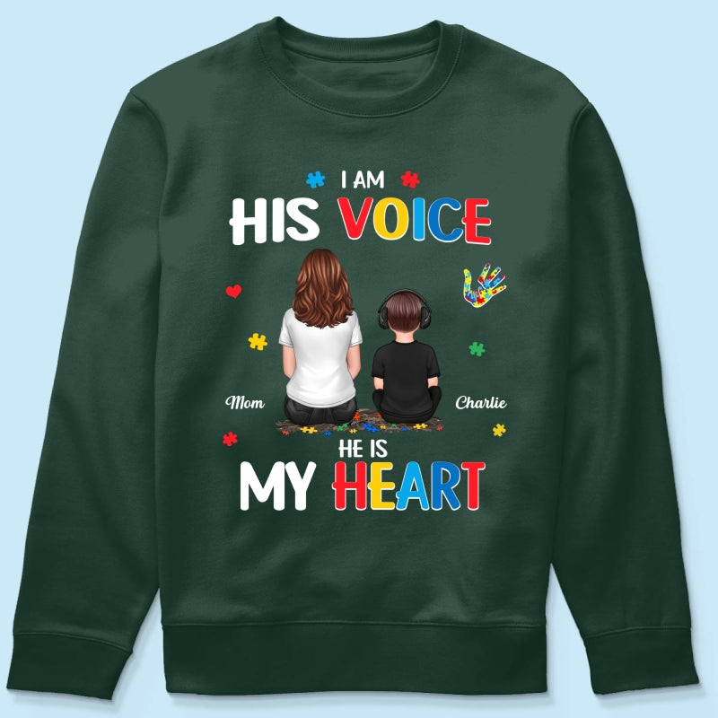 I'm His Voice He's My Heart Autism Back View Parent & Kid - Personalized Shirt - Autism Awareness Shirt