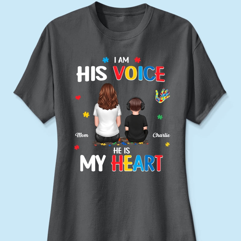 I'm His Voice He's My Heart Autism Back View Parent & Kid - Personalized Shirt - Autism Awareness Shirt