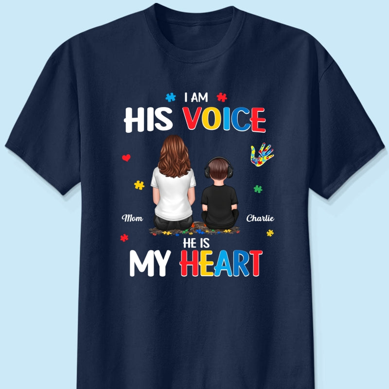 I'm His Voice He's My Heart Autism Back View Parent & Kid - Personalized Shirt - Autism Awareness Shirt