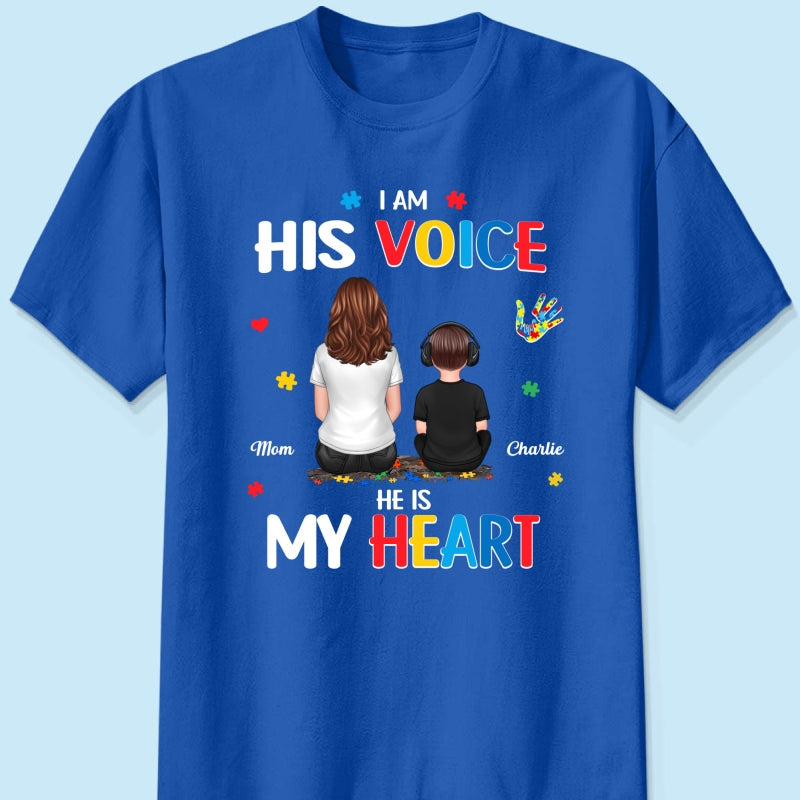 I'm His Voice He's My Heart Autism Back View Parent & Kid - Personalized Shirt - Autism Awareness Shirt