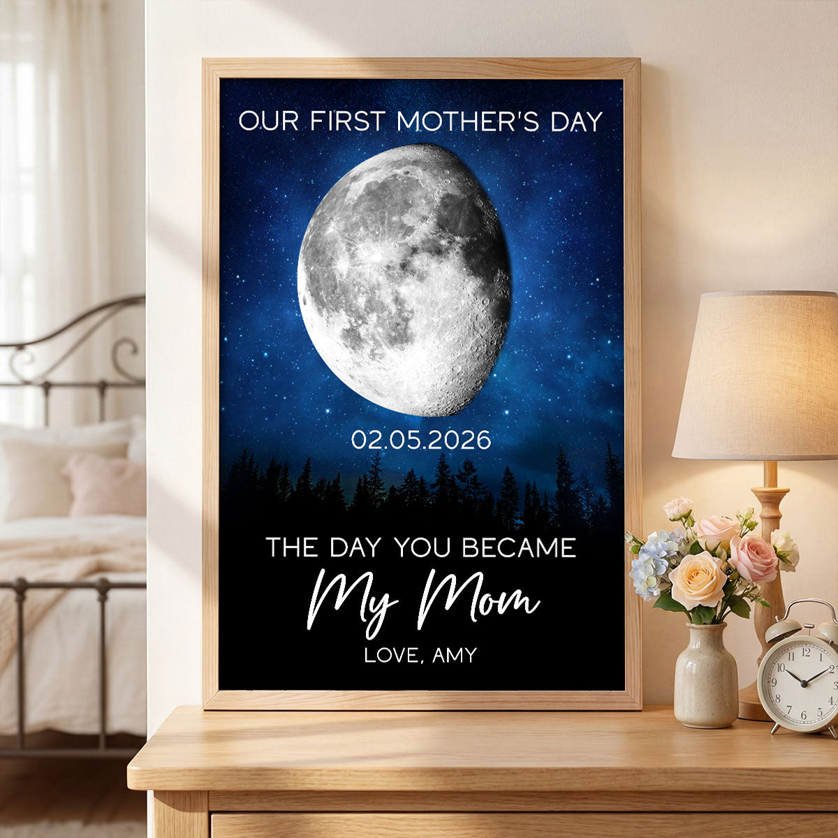 Galaxy Night The Day You Became My Mom Custom Moon Phase First Mother's Day - Personalized Poster - First Mother's Day Gift For New Mom