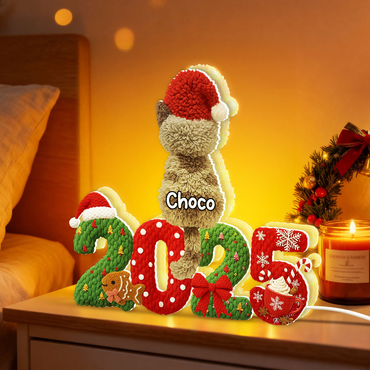 2025 Cat Lovers Latch Hook Yarn Faux - Personalized Light Box - Christmas Gift for Cat Moms, Cat Dads