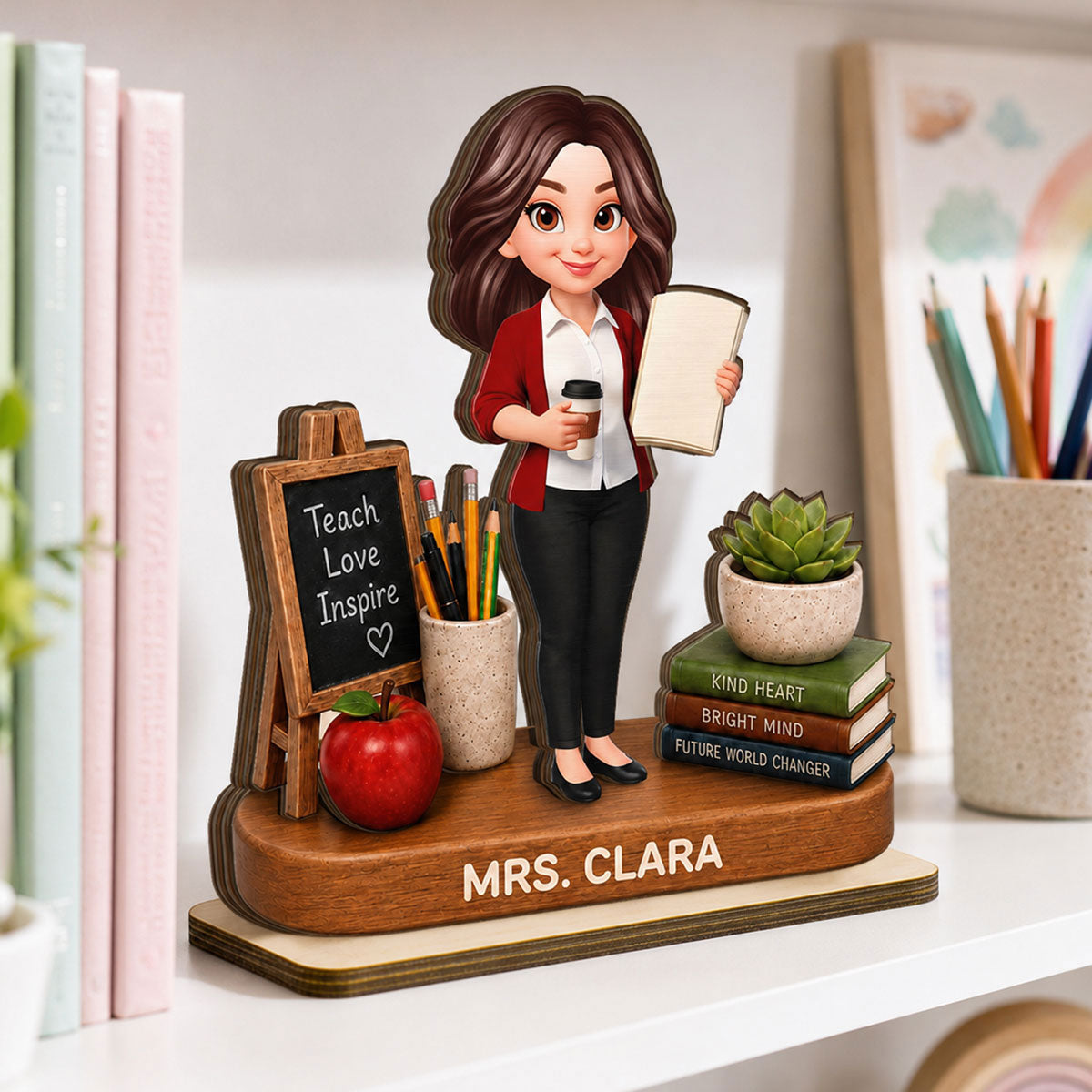 Teacher Things Teach Love Inspire - Personalized 2-Layered Wooden Plaque - Back To School Gift For Teacher, Classroom Decor
