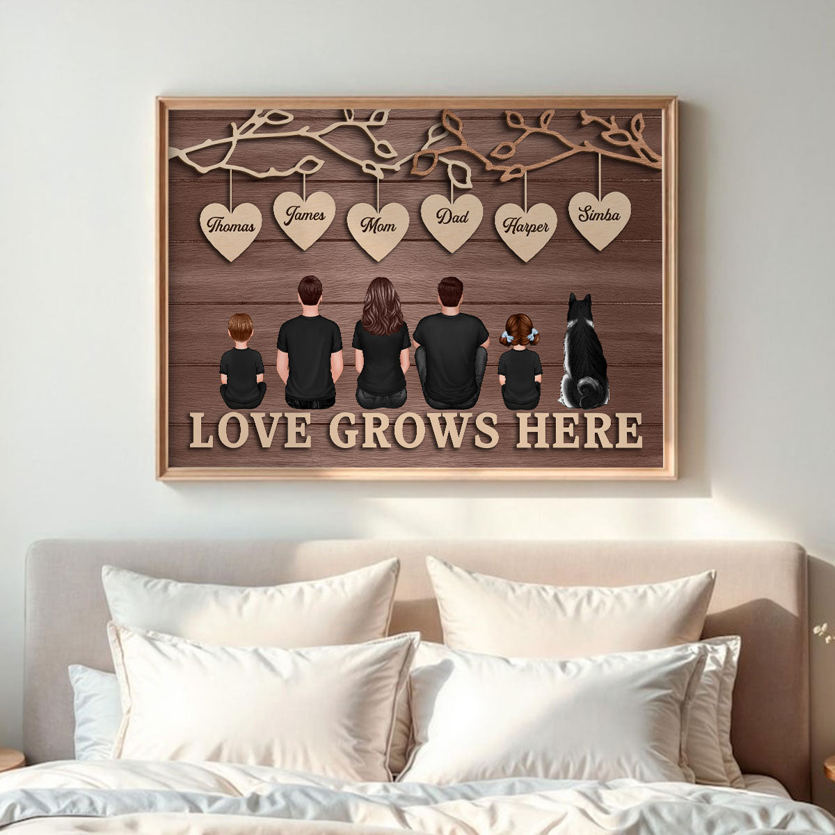 Rustic Vintage Family Tree Love Grows Here - Personalized Poster - Heartwarming Christmas Gift For Family
