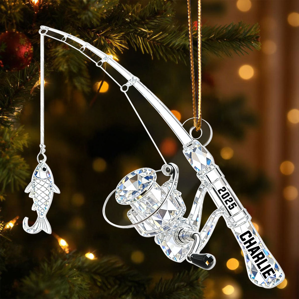 Fishing Rod - Personalized Acrylic Ornament - Christmas Gift for Fishing Lover