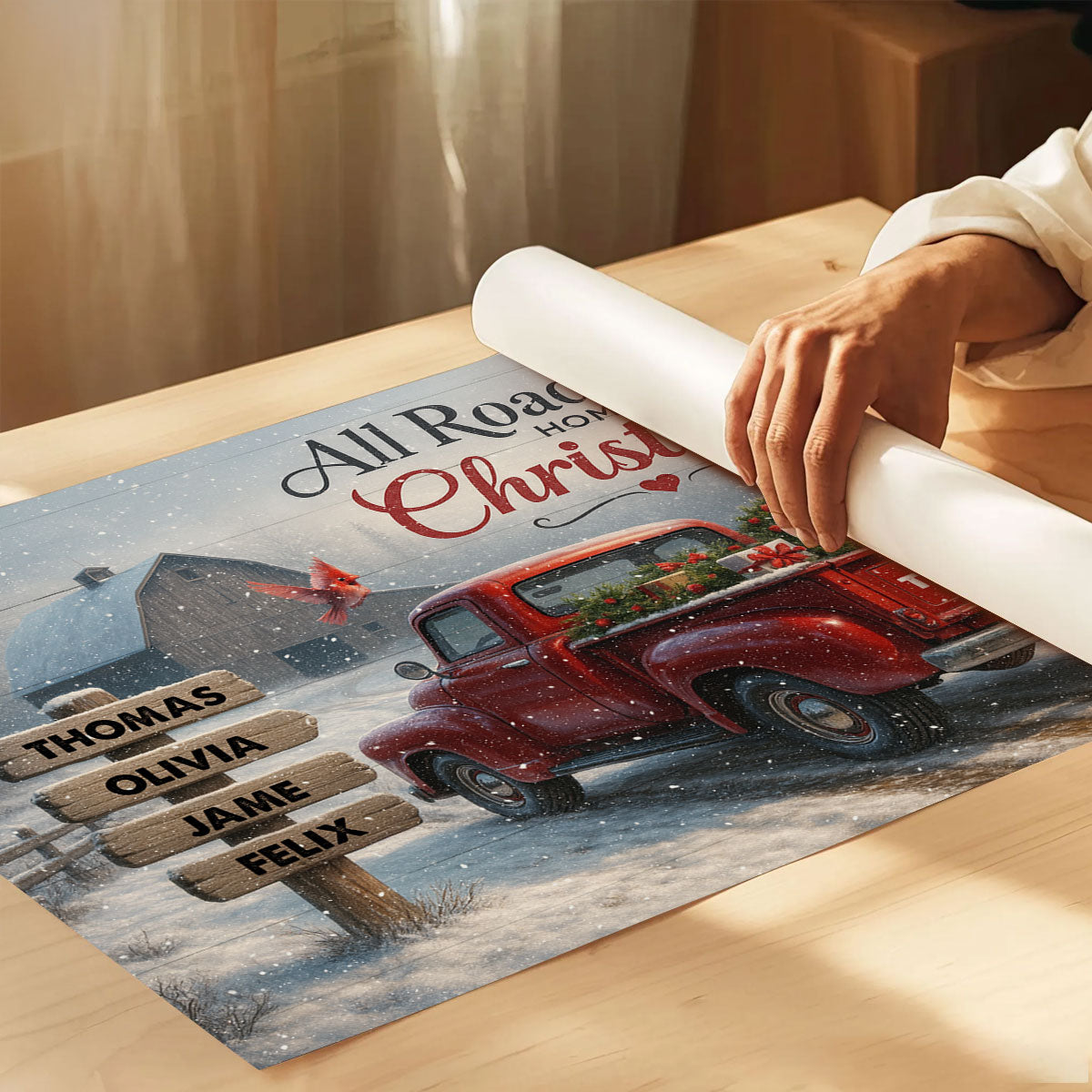 All Roads Lead Home at Christmas - Personalized Poster - Family Christmas Sign with Names, Christmas Home Decor
