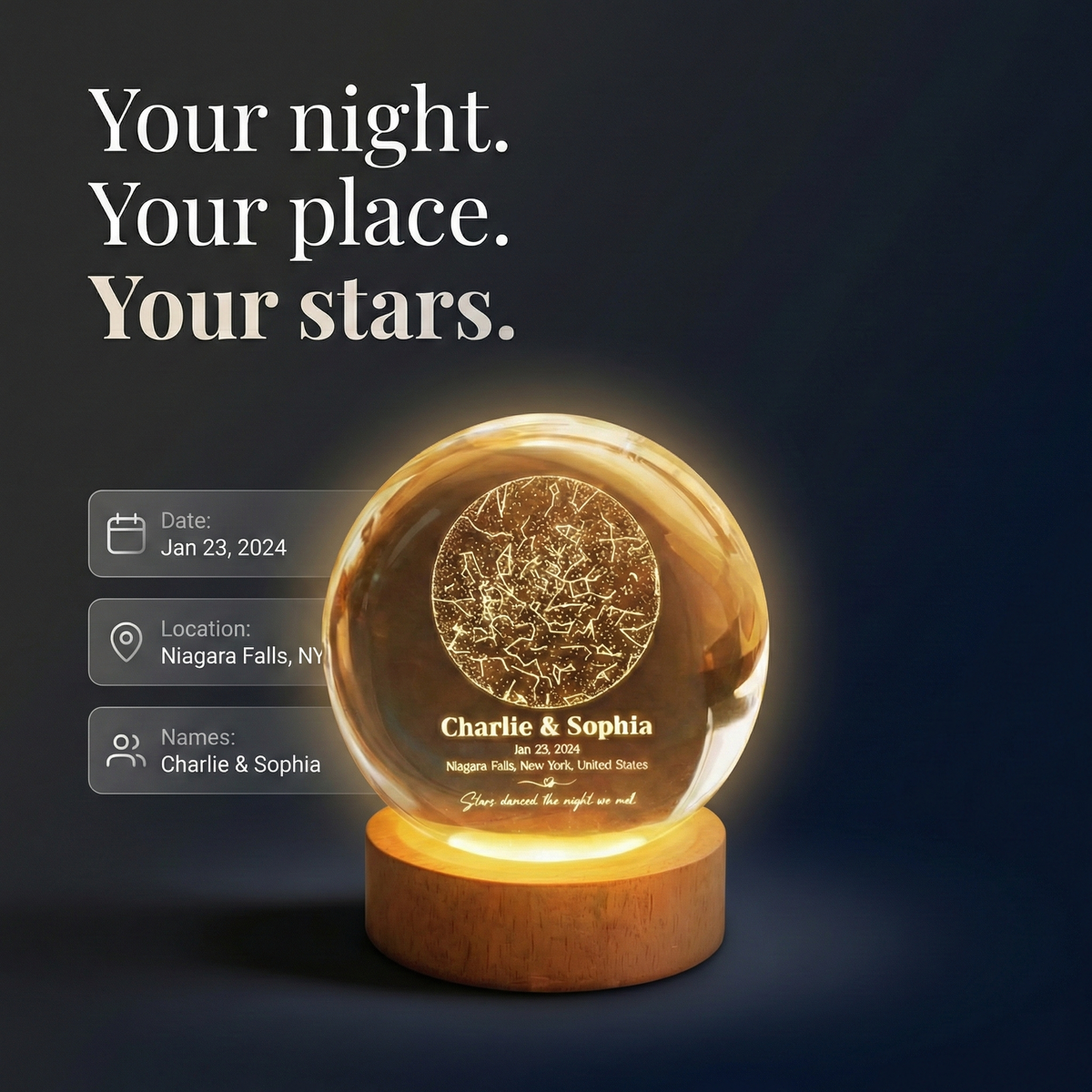 The Night We Met Star Map - Personalized Crystal Ball Night Light - Gift for Couple