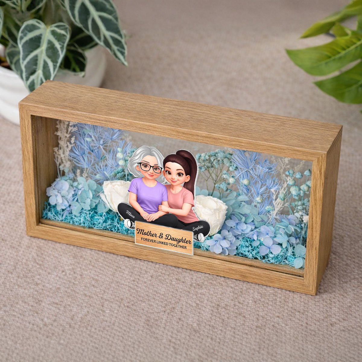 Mom & Daughter Forever Linked Together - Personalized DIY Flower Shadow Box LED Night Light - Gift For Mom, Daughter