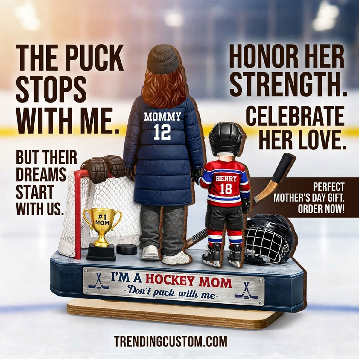 I'm A Hockey Mom And Kids - Personalized 2-Layered Wooden Plaque - Mother's Day Gift for Hockey Mom