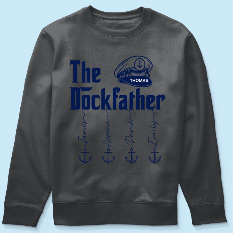 The Dockfather Boat Captain Custom Kids Names - Personalized Shirt - Lake Life Father's Day Gift For Husband, Dad