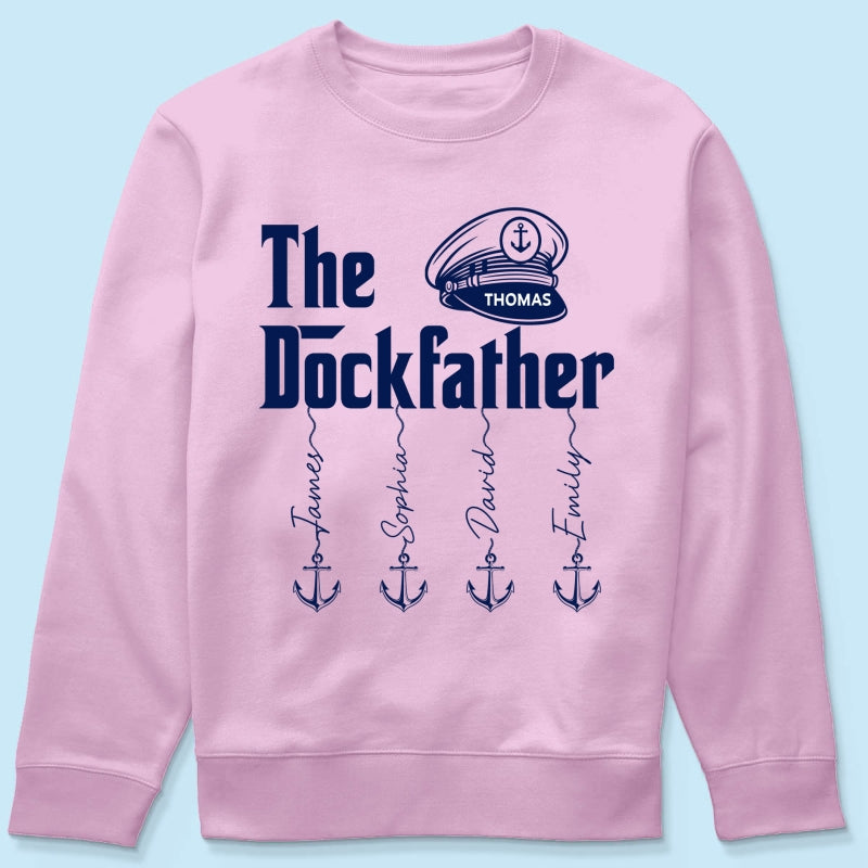 The Dockfather Boat Captain Custom Kids Names - Personalized Shirt - Lake Life Father's Day Gift For Husband, Dad