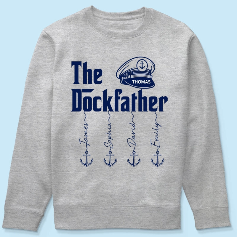 The Dockfather Boat Captain Custom Kids Names - Personalized Shirt - Lake Life Father's Day Gift For Husband, Dad