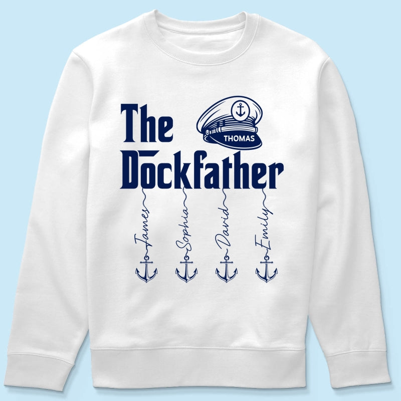The Dockfather Boat Captain Custom Kids Names - Personalized Shirt - Lake Life Father's Day Gift For Husband, Dad