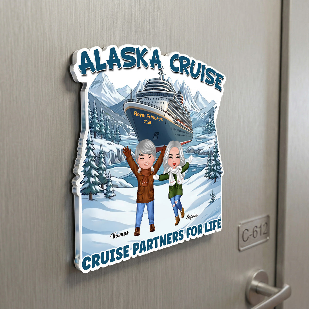 Alaska Cruise Happy Family - Personalized Cruise Cabin Door Magnet - Family Cruise Trip Keepsake