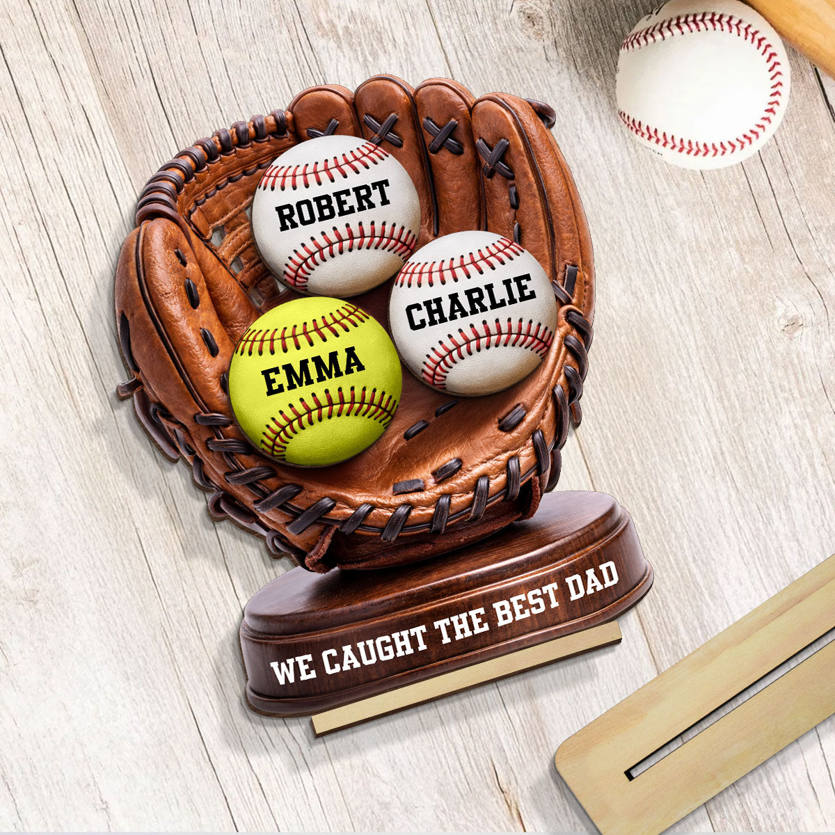 We Caught The Best Dad Baseball Glove - Personalized 2-Layered Wooden Plaque -  Gift for Dad, Husband