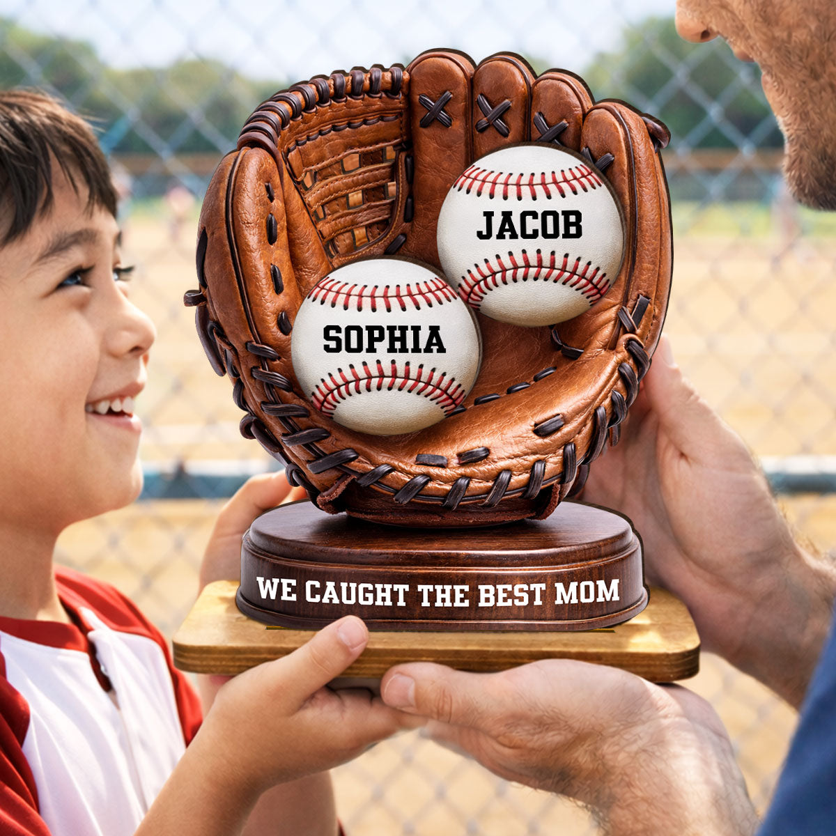 We Caught The Best Dad Baseball Glove - Personalized 2-Layered Wooden Plaque -  Gift for Dad, Husband