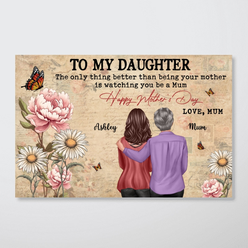 To My Daughter From Mum Vintage Floral Newspaper Birth Month Flower - Personalised Poster - UK Mother's Day