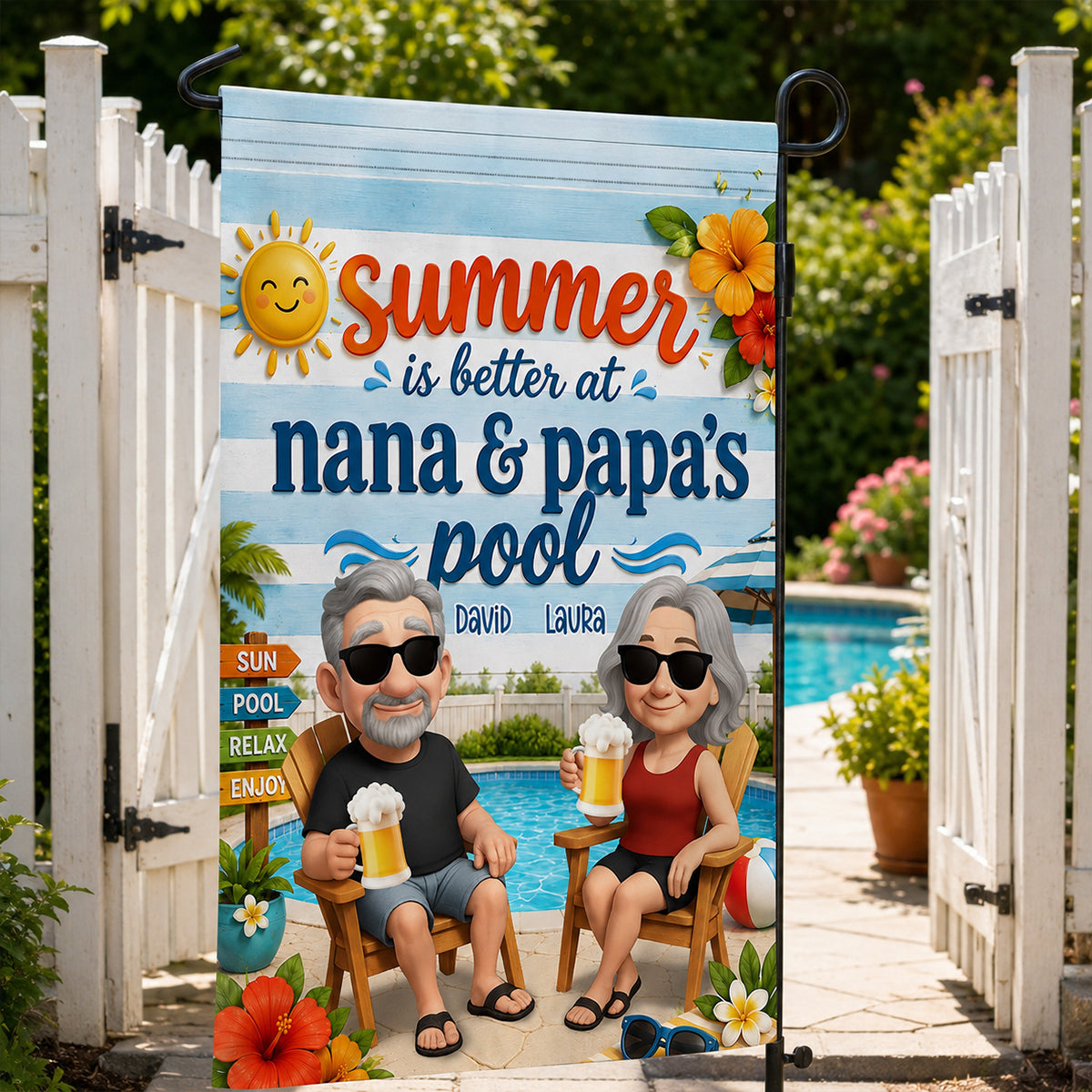 Summer Is Better At Nana & Papa's Pool - Personalized Garden Flag - Gift For Grandparents, Summer Decorations