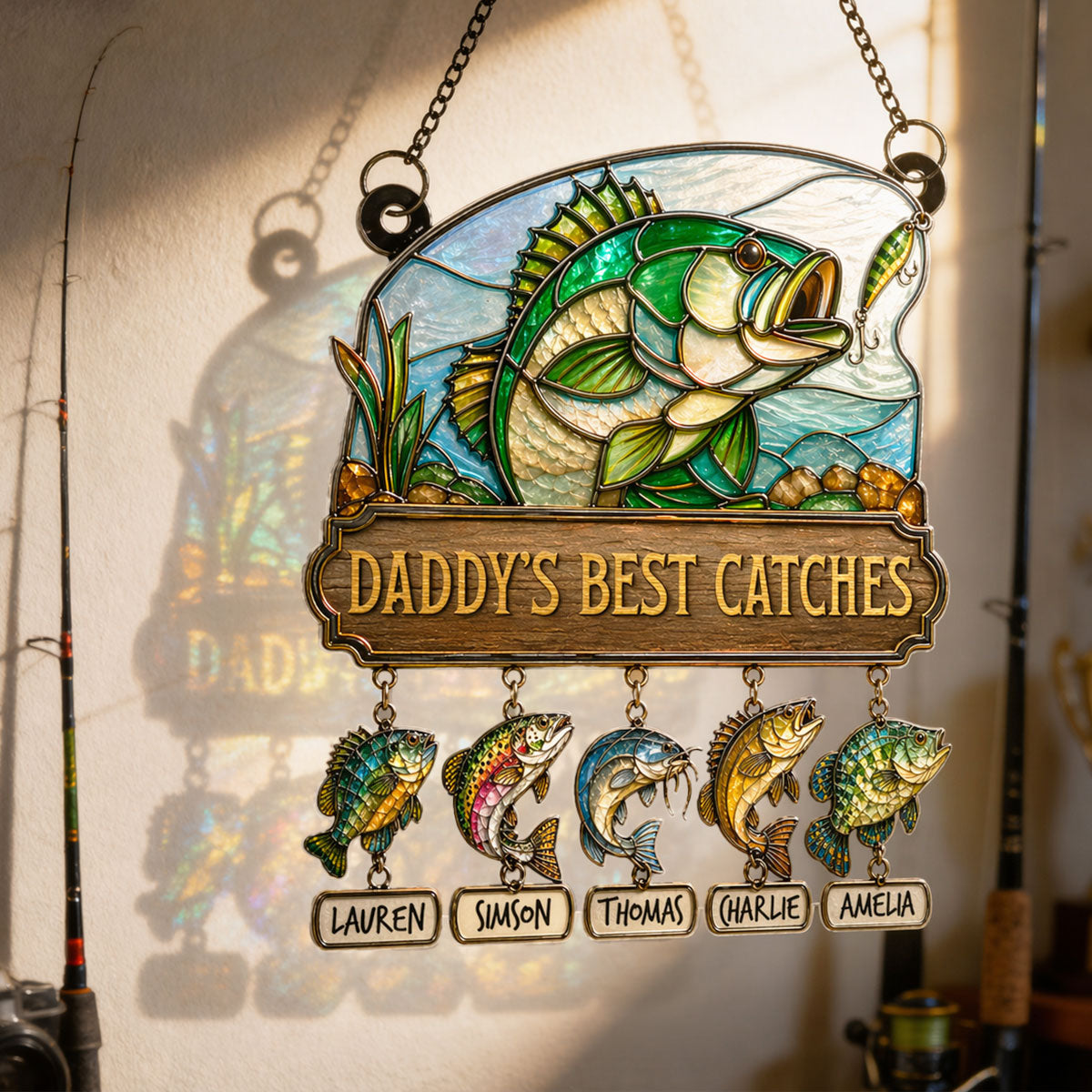 Daddy's Best Catches Fishing - Personalized Suncatcher - Heartfelt Gift For Fishing Dad, Gift For Husband