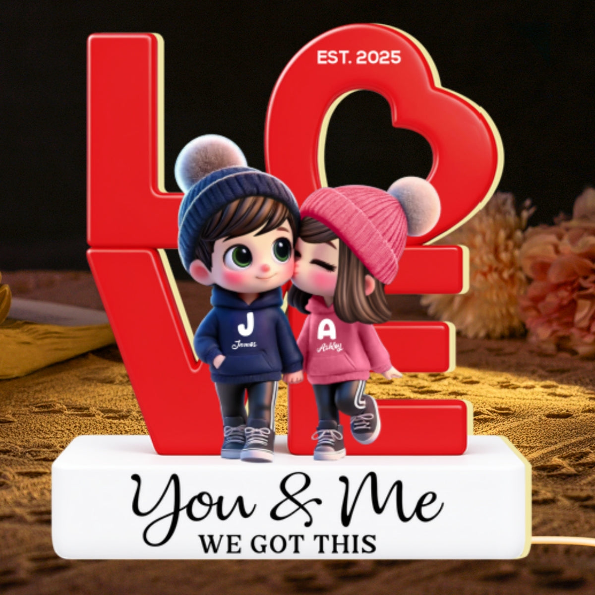 Eternal Love Cute Chibi Couple - Personalized Light Box - Heartfelt Valentine's Day Gift, Anniversary Gift For Couple, For Him, For Her