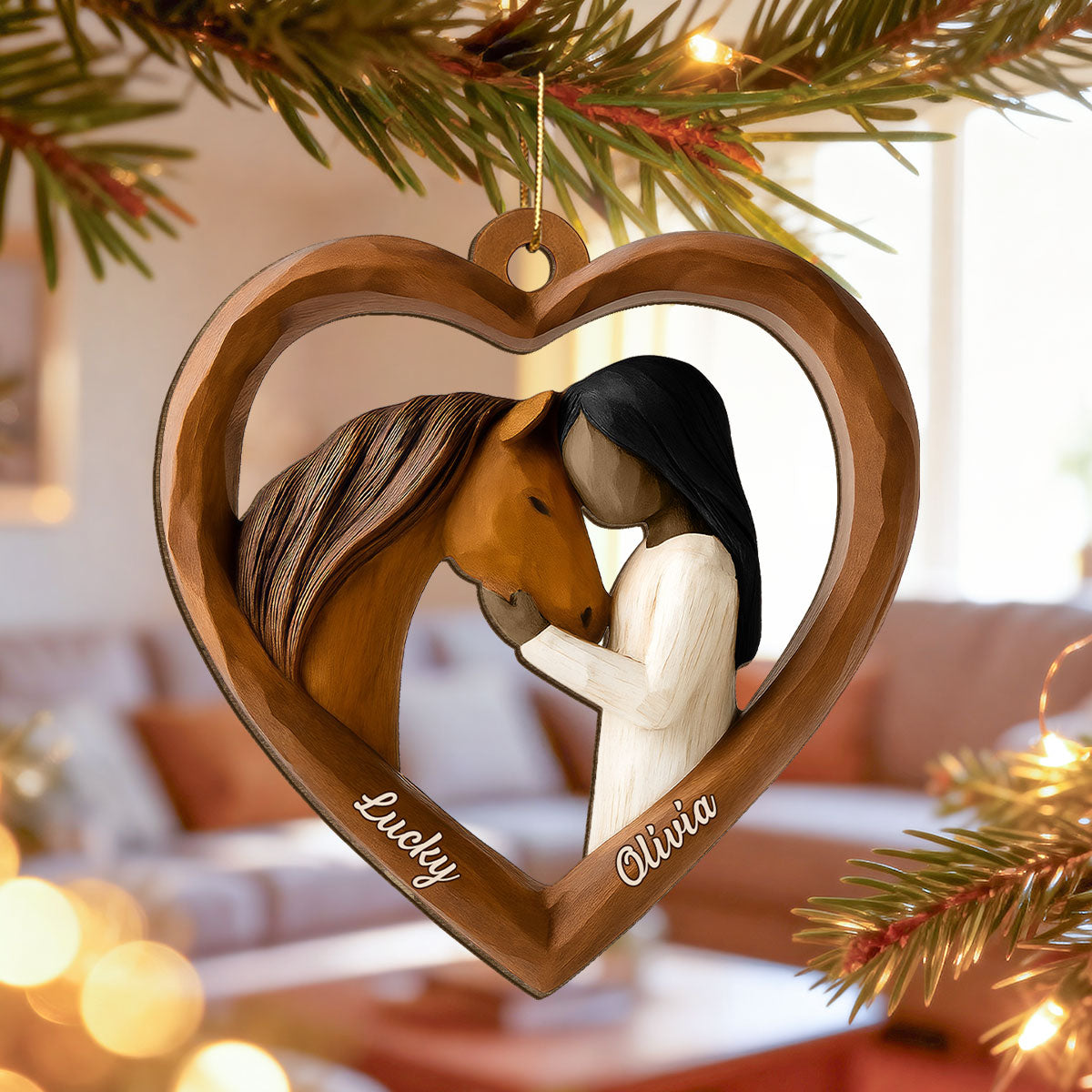 3D Wooden Effect Girl & Her Horse - Personalized Wooden Ornament