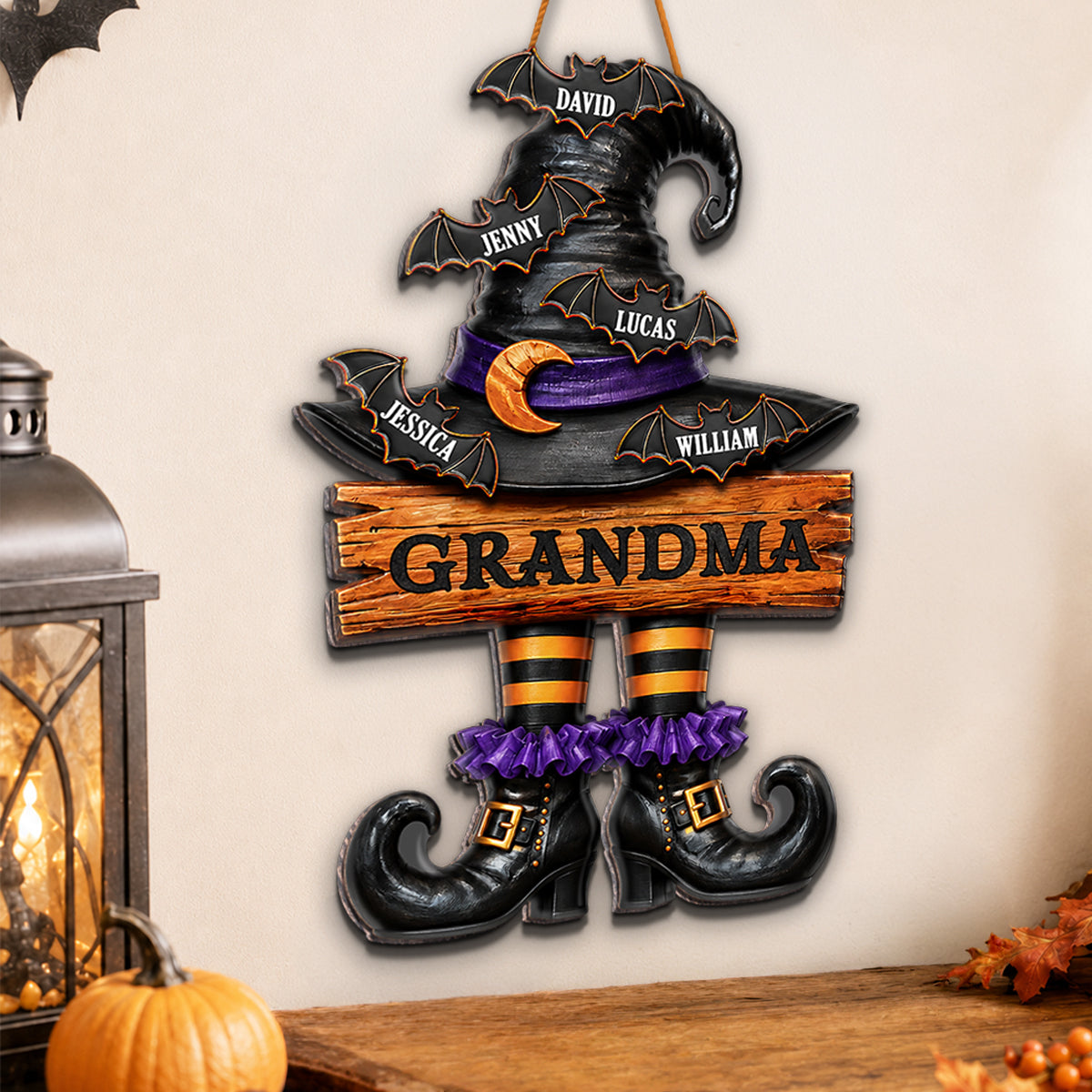 Grandma Witch Hat - Personalized Wooden Door Sign - Halloween Decor for Grandma