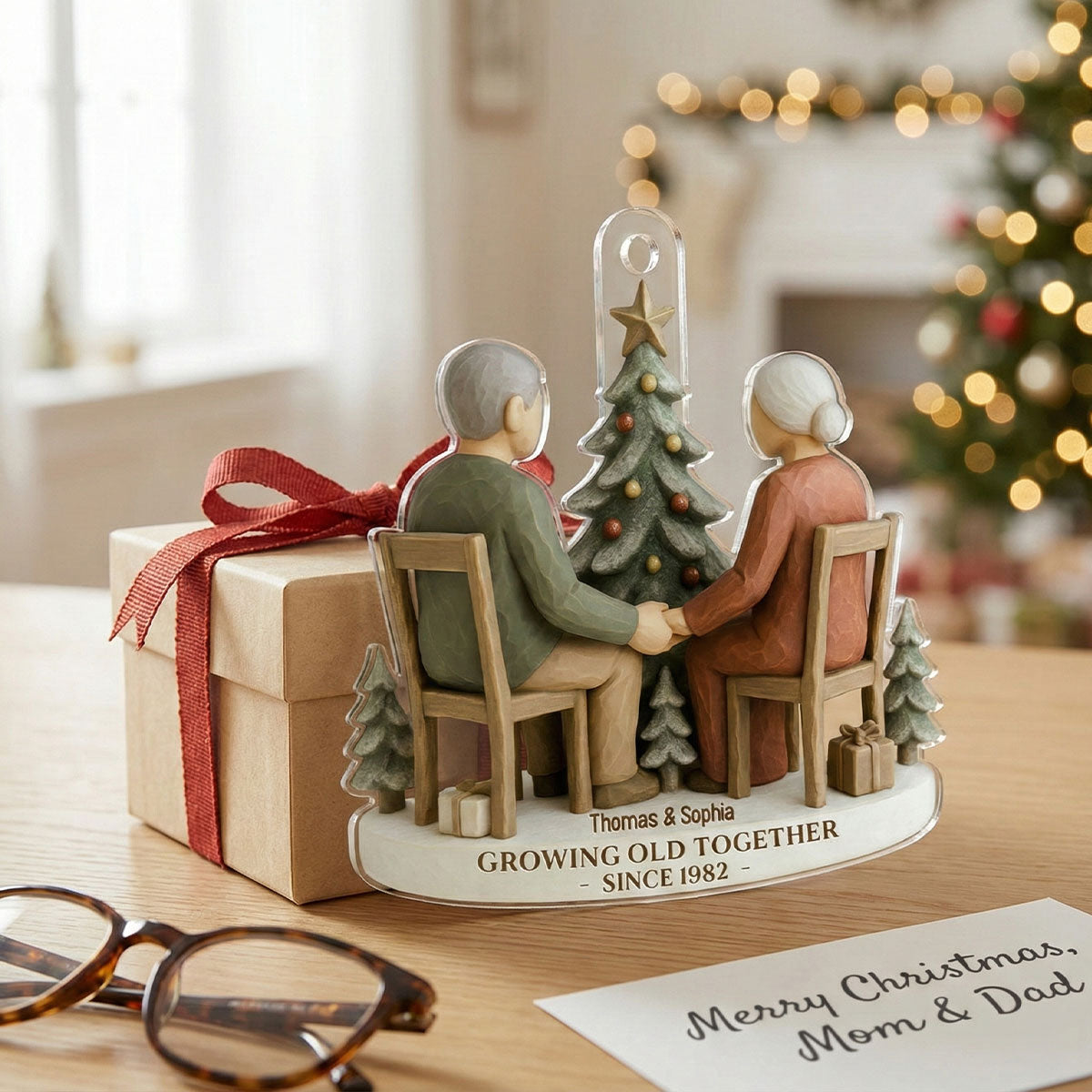3D Effect Old Couple Growing Old Together - Personalized Acrylic Ornament