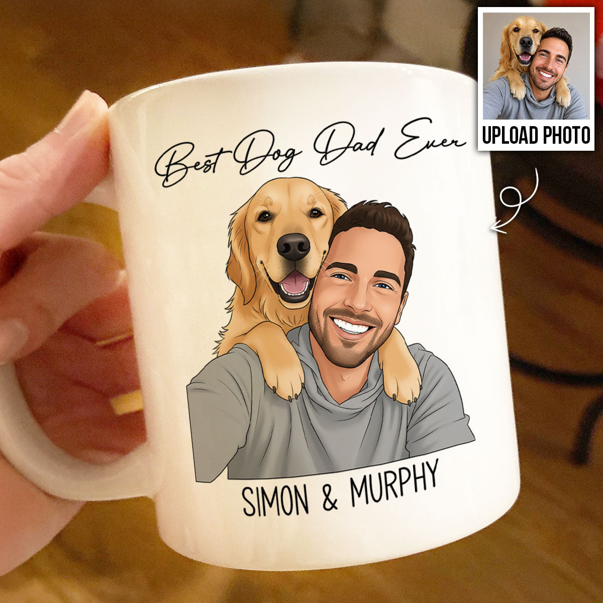 Portrait Color Drawing Style Best Dog Cat Pet Dad Ever - Personalized Mug - Father's Day Gift For Dog Dad, Cat Dad