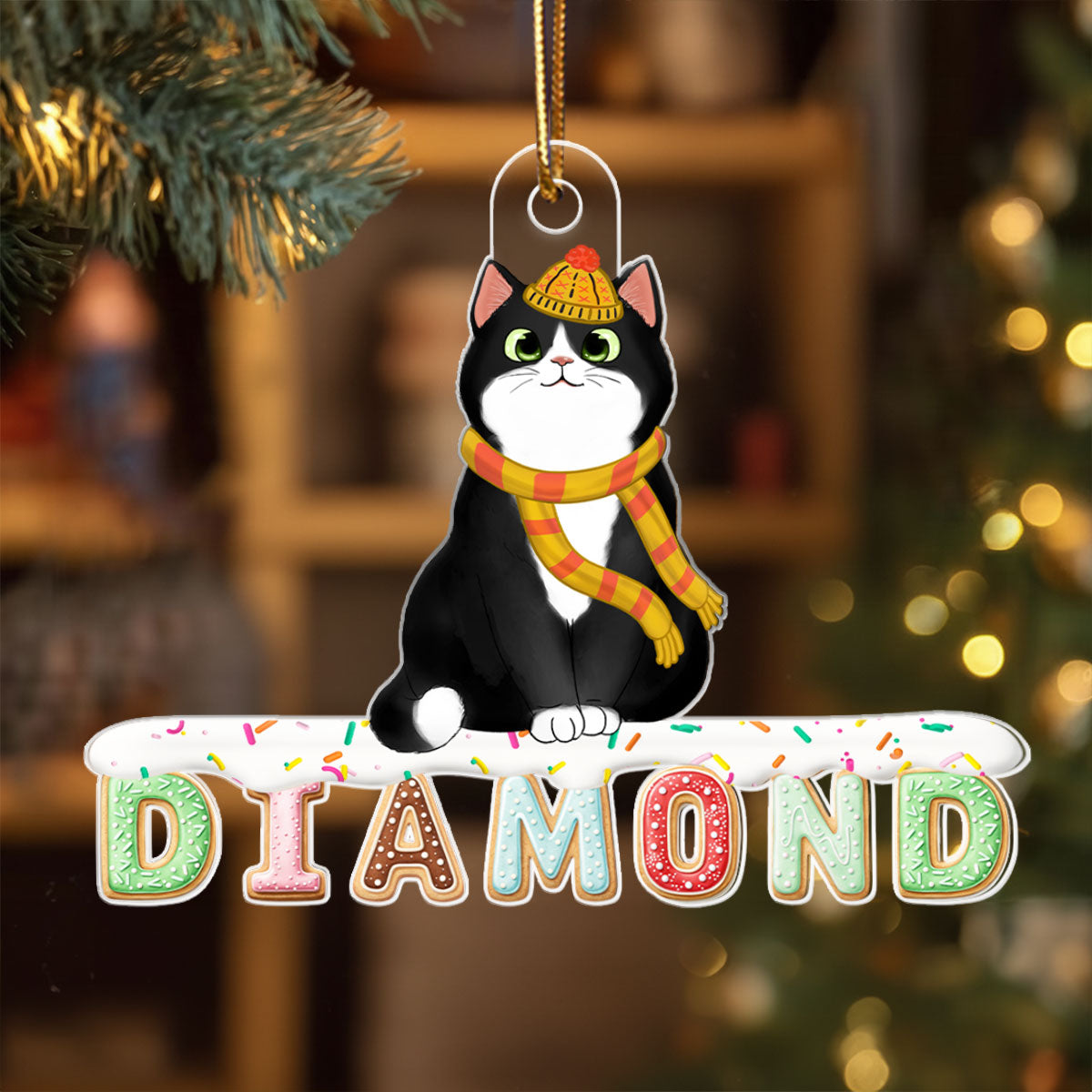 Custom Cat Name Cookies Alphabet - Personalized Acrylic Ornament - Christmas Gift for Pet Lovers