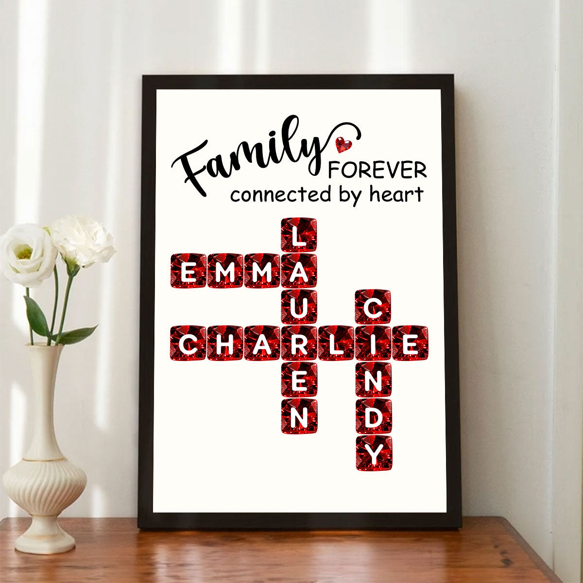 Family Forever Connected by Heart 3D Crystal Crossword - Personalized Poster - Sentimental Gift for for Loved Ones