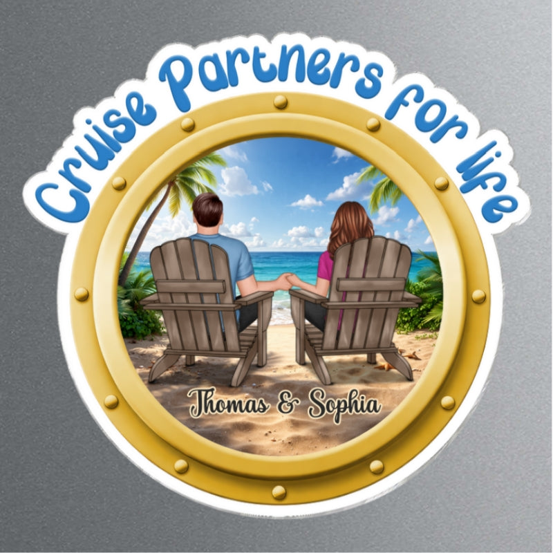 Cruise Partners For Life Couple Back View - Personalized Cruise Ship Door Magnet
