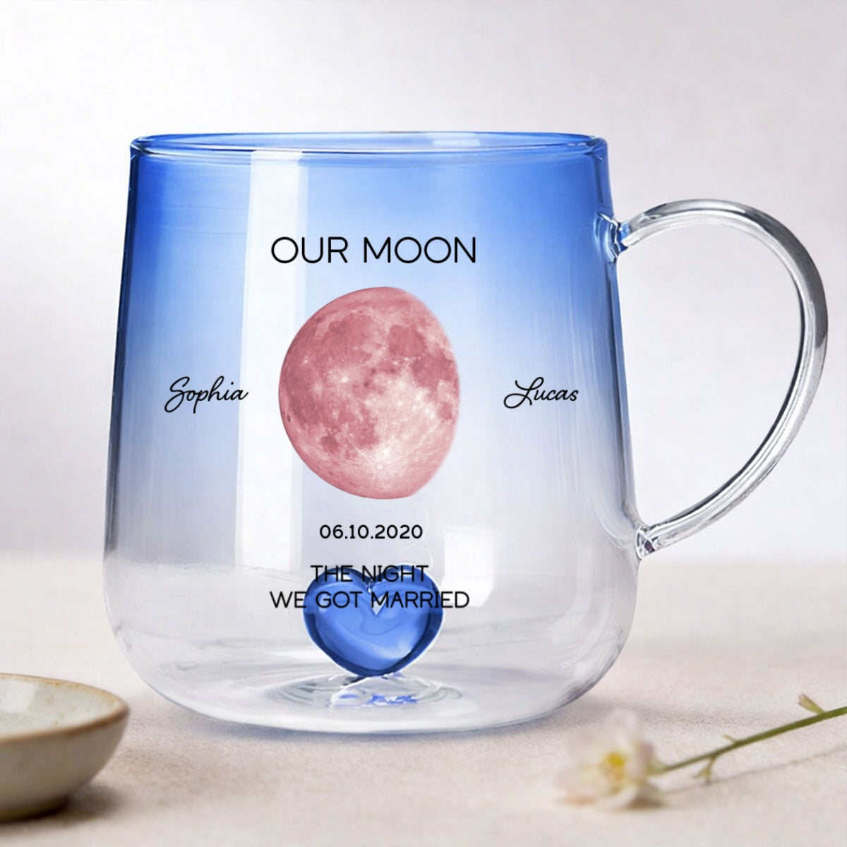 Our Moon Couple Custom Moon Phase by Date - Personalized Glass Mug - Anniversary Gift, Birthday Gift for Husband, Wife