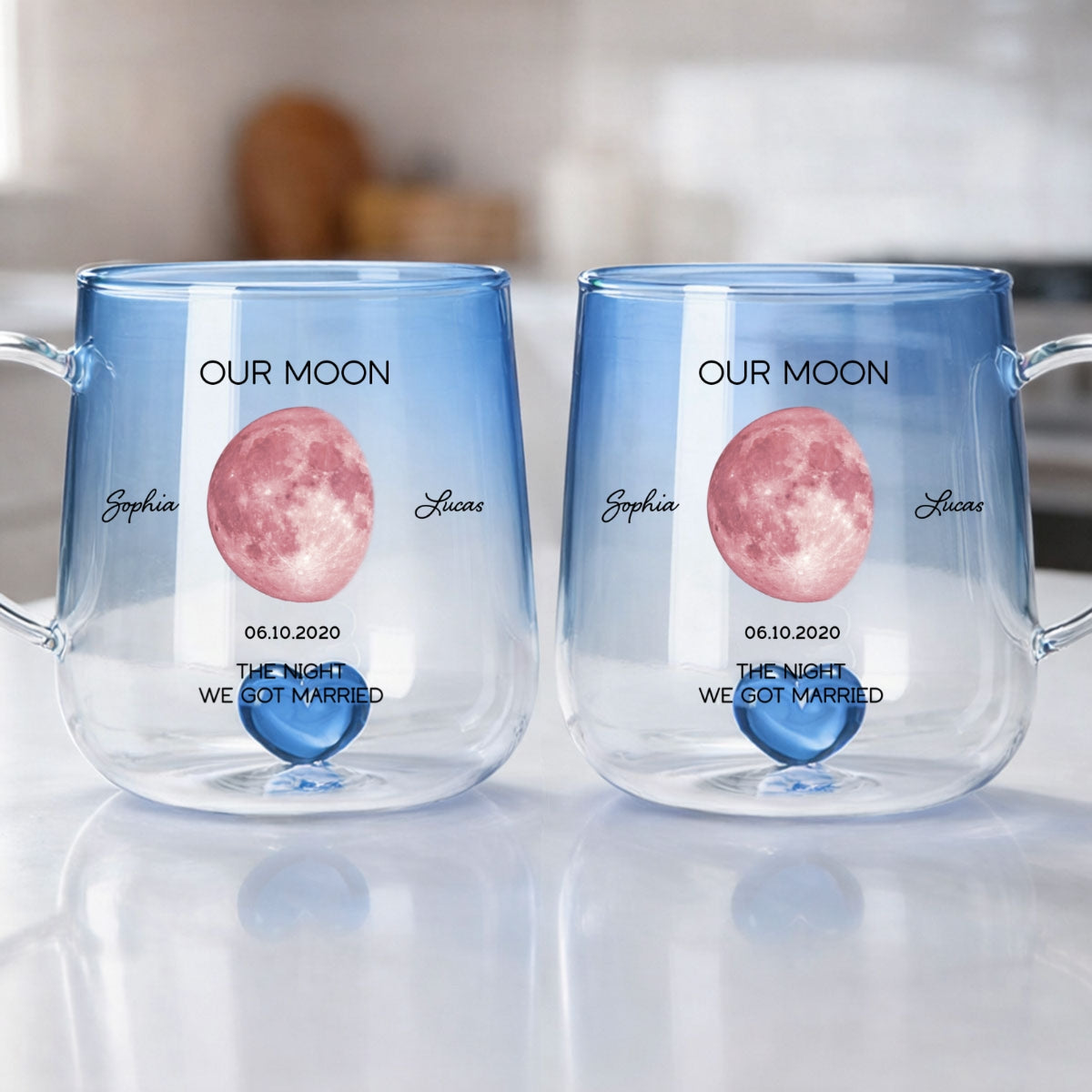 Our Moon Couple Custom Moon Phase by Date - Personalized Glass Mug - Anniversary Gift, Birthday Gift for Husband, Wife