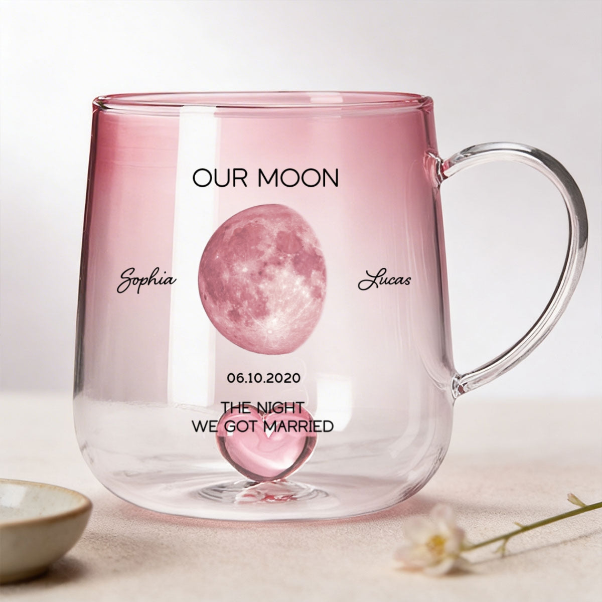 Our Moon Couple Custom Moon Phase by Date - Personalized Glass Mug - Anniversary Gift, Birthday Gift for Husband, Wife